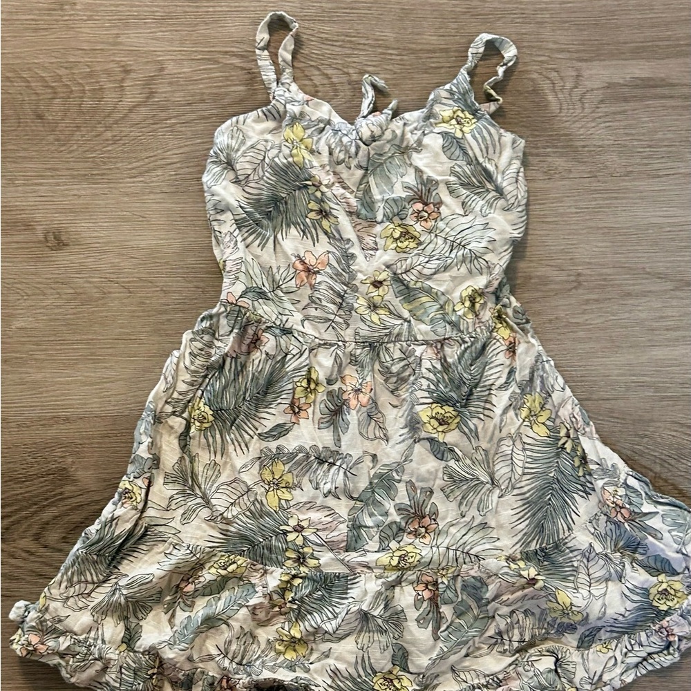 Art Class Tropical Print Kids Dress - Green, Yellow, Pink
